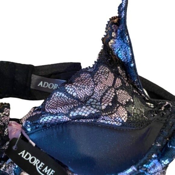 Adore Me 32B Black/ Sweet Lilac Push-up Bra NWT - Picture 2 of 8